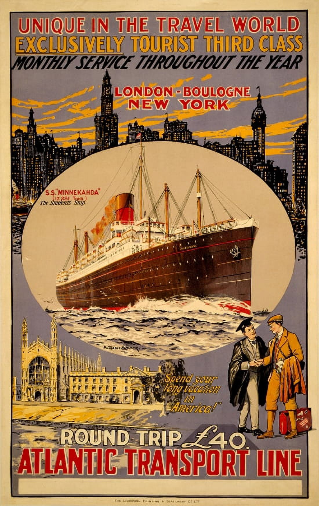 Atlantic Transport Line Vintage Travel Canvas Art - (24 x 36)