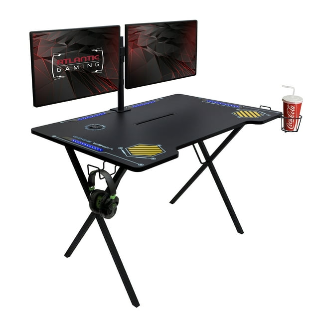 Atlantic Viper 3000 Gaming Desk with LED Lights, 52.5"W x 32.5" D x 29.6"H, Black