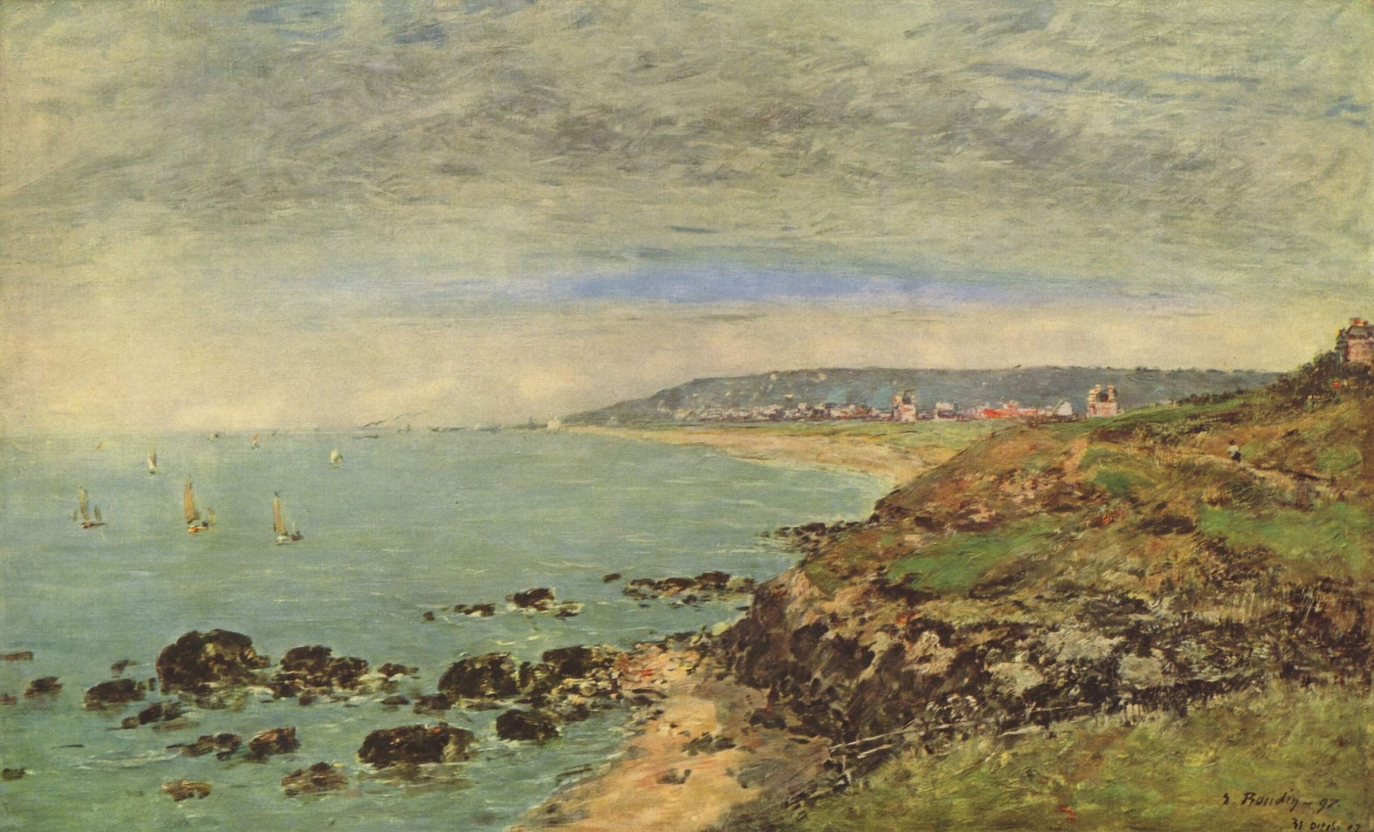 Atlantic coast near Benerville 1897 Canvas Art - Eugene Boudin (24 x 36)