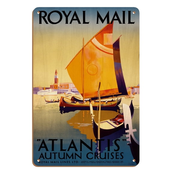 Atlantis Autumn Cruises - Royal Mail Ltd. - Vintage Ocean Liner Travel Poster by Percy Padden c.1936 - 8 x 12 inch Vintage Wood Art Sign