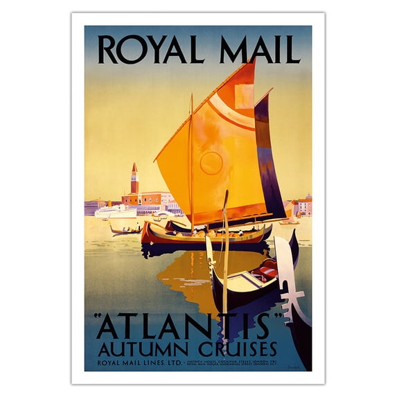 Atlantis Autumn Cruises - Royal Mail Ltd. - Vintage Ocean Liner Travel Poster by Percy Padden c.1936 - Fine Art Matte Paper Print (Unframed) 30x44in