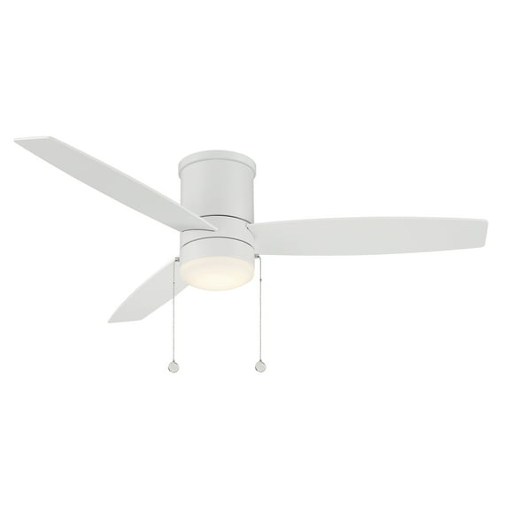 Atlantis Indoor and Outdoor 3-Blade Pull Chain Flush Mount Ceiling Fan 52in Matte White with 3000K LED Light Kit