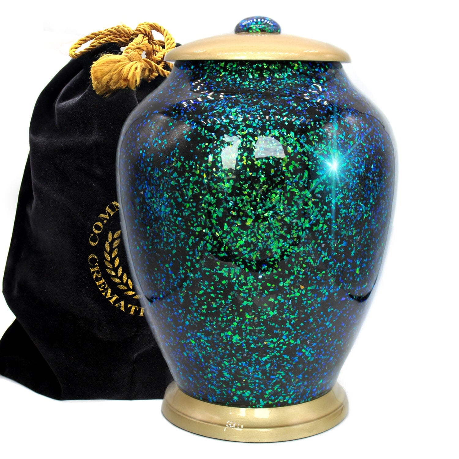 Atlantis Iridescent Blue and Green Metal Cremation Urn with Candle Holder