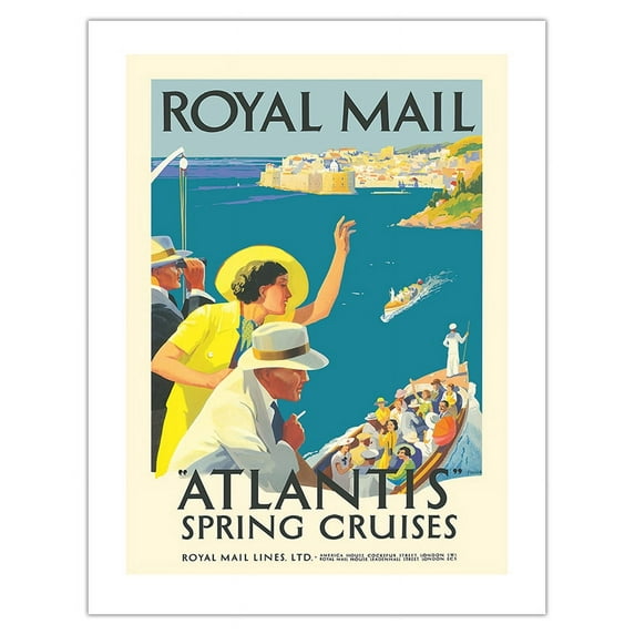 Atlantis Spring Cruises - Royal Mail Lines - Vintage Ocean Liner Travel Poster by Daphne Padden c.1936 - Bamboo Fine Art 290gsm Paper (Unframed) 17x22in
