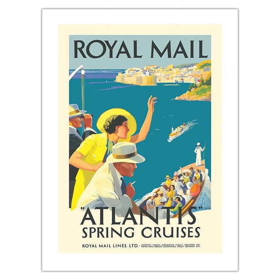 Atlantis Spring Cruises - Royal Mail Lines - Vintage Ocean Liner Travel Poster by Daphne Padden c.1936 - Fine Art Matte Paper Print (Unframed) 18x24in
