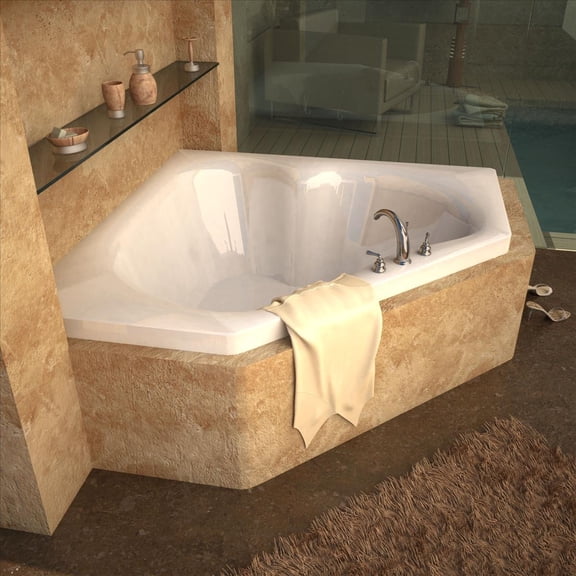 Cascade 60 in. x 60 in. Corner Soaking Bathtub with Center Drain in White