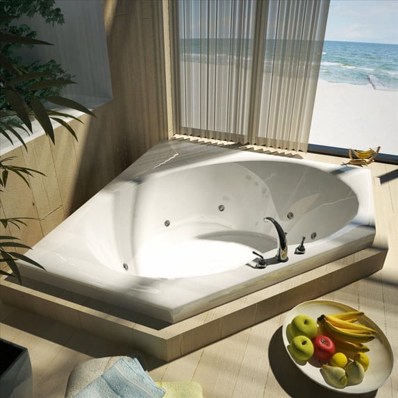Atlantis Tubs 6060EWR Eclipse 60 x 60 x 23 - Inch Corner Whirlpool Jetted Bathtub w/ Right Side Pump Placement
