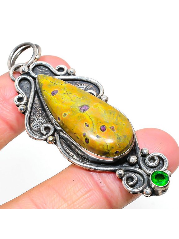 Atlantisite, Diopside Gemstone 925 Sterling Silver Jewelry Pendant 2.84"
