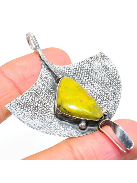 Natural Atlantisite Gemstone Handmade 925 Sterling Silver Pendant 2.60"