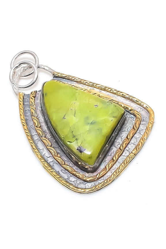 Atlantisite Gemstone Handmade 925 Sterling Silver Jewelry Two Tone Pendant 2.13"
