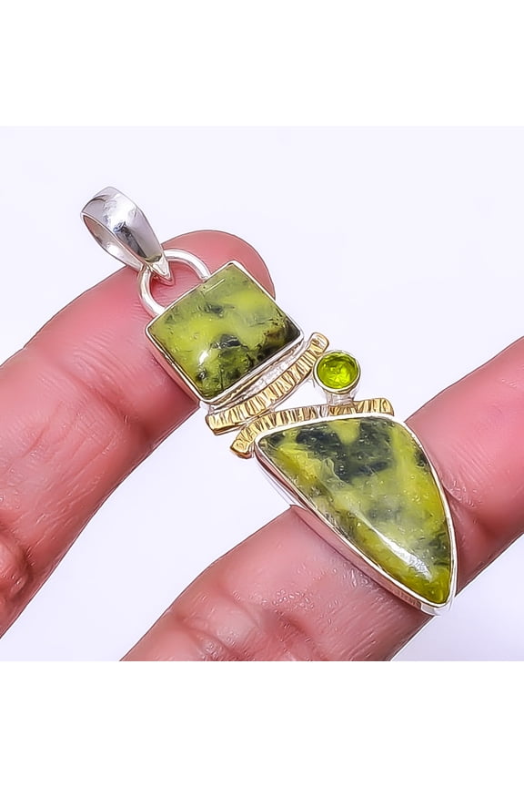 Atlantisite Stichite 925 Sterling Silver Two Tone Gold Plated Pendant 2.11" A317, Beautiful Jewelry For Woman, New Year Sale, Valentin's Day Gift