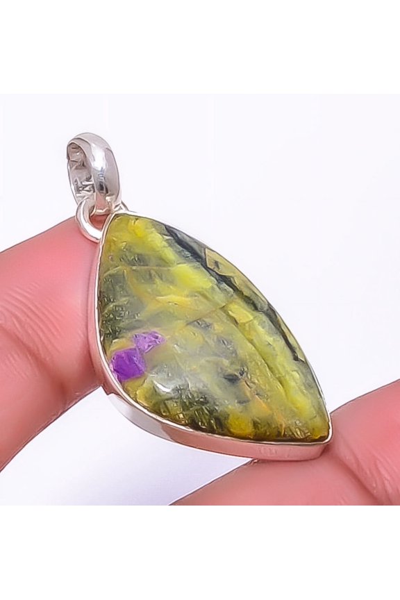 Atlantisite Stichite Gemstone 925 Silver Plated Jewelry Pendant 1.56" P1916-7, Valentine's Day Gift, Birthday Gift, Beautiful Jewelry For Woman