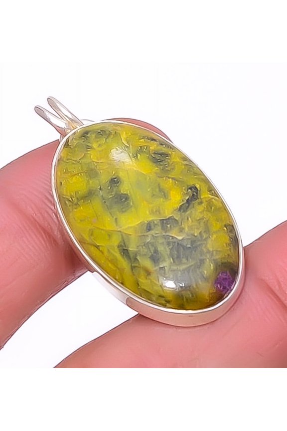Atlantisite Stichite Gemstone 925 Silver Plated Jewelry Pendant 1.56" P1920-21, Valentine's Day Gift, Birthday Gift, Beautiful Jewelry For Woman