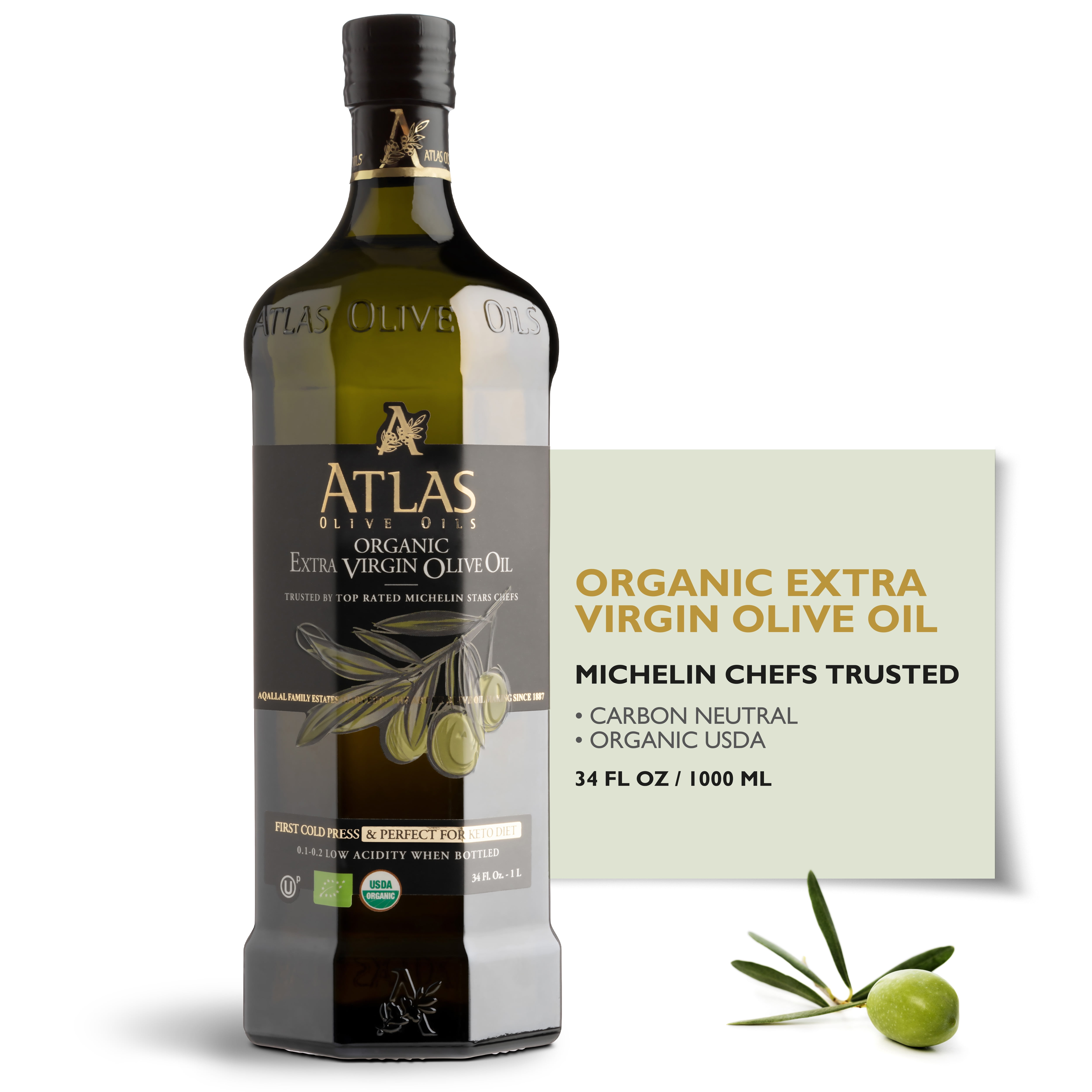 EUROPA BASKET Atlas Organic Cold Press Extra Virgin Olive Oil with Polyphenol Rich from Morocco, Unprocessed from One Single Family Farm, Moroccan Organic EVOO 1 LT(34 oz)