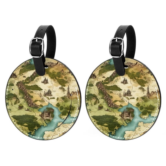 Atlas 2pcs PU Leather Round Bag Tags with Privacy Cover and Name ID Tag - Suitcase Tags for Travel Luggage, Handbags, Backpacks, School Bags