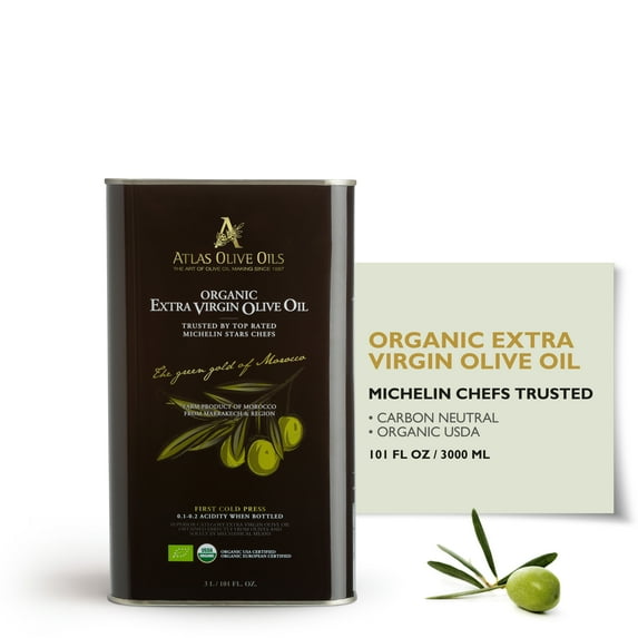 Atlas 3 LT Organic Cold Press Extra Virgin Olive Oil with Polyphenol Rich from Morocco | Newly Harvested Unprocessed from One Single Family Farm | Moroccan EVOO Trusted by Michelin Star Chefs
