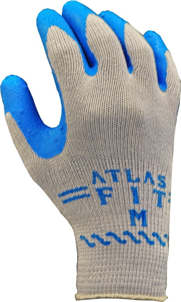 Atlas 300 Fit Palm Coating Natural Rubber Glove, Blue, Small (Pack