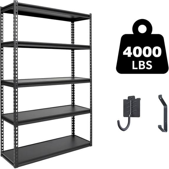 The Atlas 36" W Laminated Heavy Duty Metal Shelving Unit 4000 Lbs Boltless Garage Storage Shelves Utility Rack Shelf Warehouse Pantry Shed 36" W x 18" D x 72" H, Black