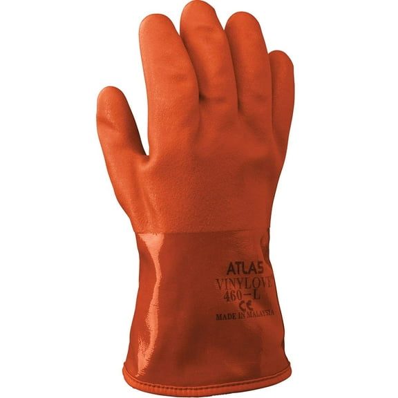 Atlas 460 Fully Coated Insulated PVC Chemical Winter Safety Glove with Cotton/Acrylic Liner, Large (1 Pair)