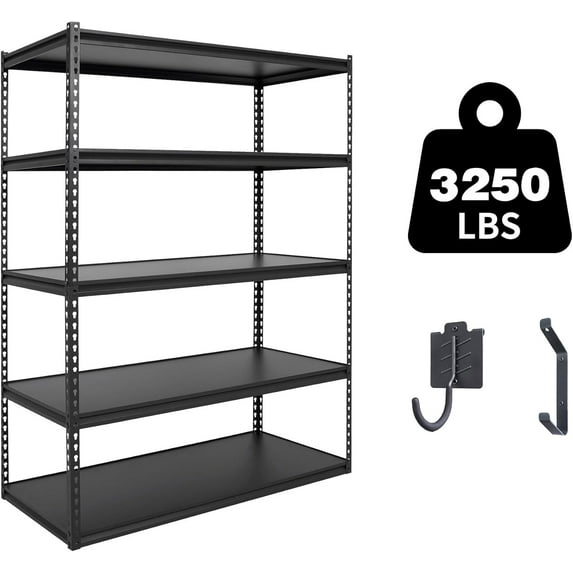The Atlas 48" W Laminated Heavy Duty Metal Shelving Unit 3250 Lbs Boltless Garage Storage Shelves Utility Rack Shelf Warehouse Pantry Shed 48" W x 24" D x 72" H, Black