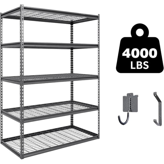 The Atlas 48" W x 24" D x 72" H Adjustable Garage Storage Shelves Load 4000 lbs, 5 Tier Heavy Duty Shelving Unit, Metal Utility Storage Rack for Warehouse Pantry Basement Kitchen, Dark Grey