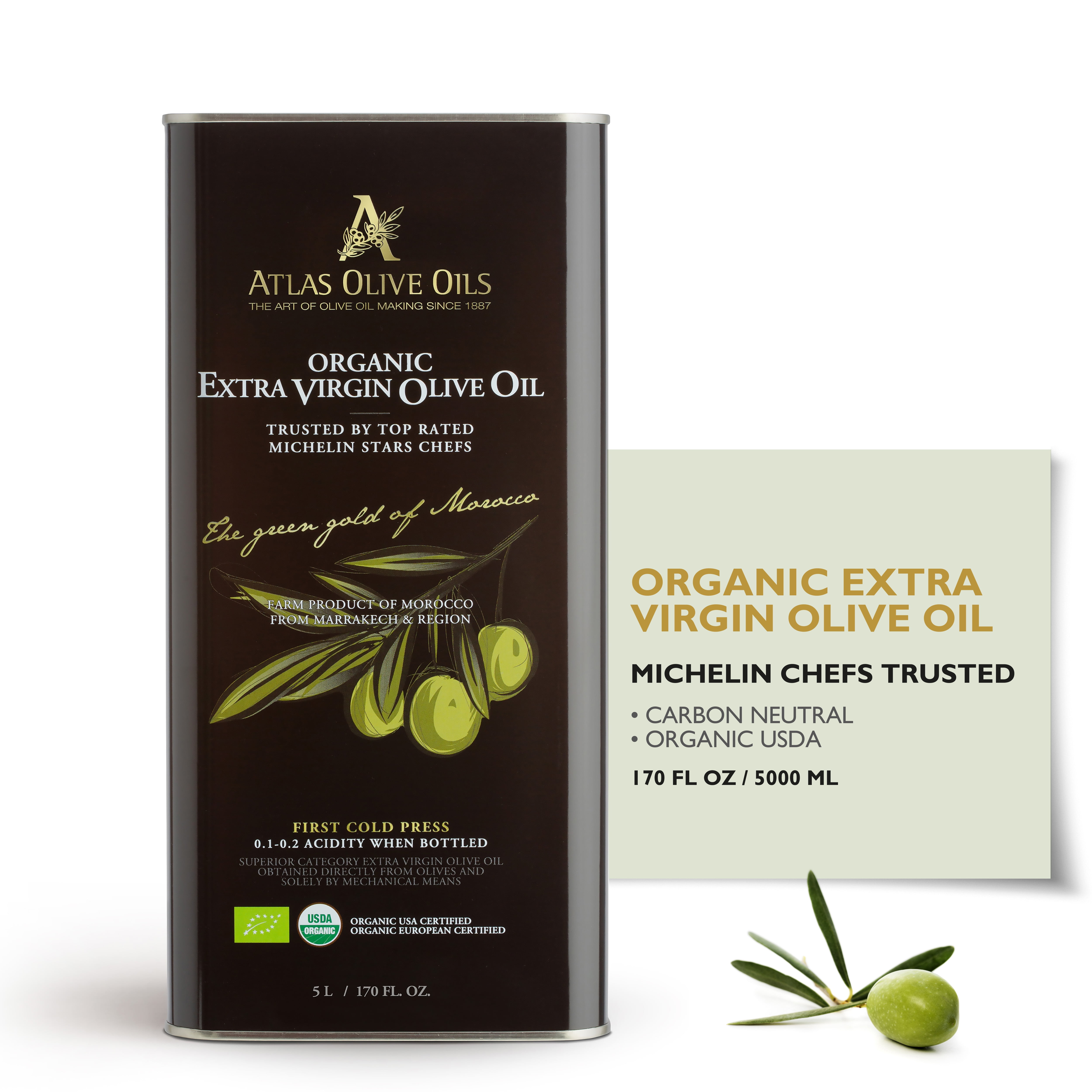 Atlas Organic Extra Virgin Olive Oil, Cold Pressed, Polyphenol