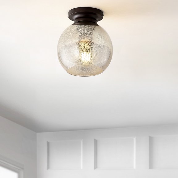 JONATHAN Y Atlas 7.75" Metal/Glass LED Flush Mount, Mercury Silver/Oil Rubbed Bronze, JYL7443B