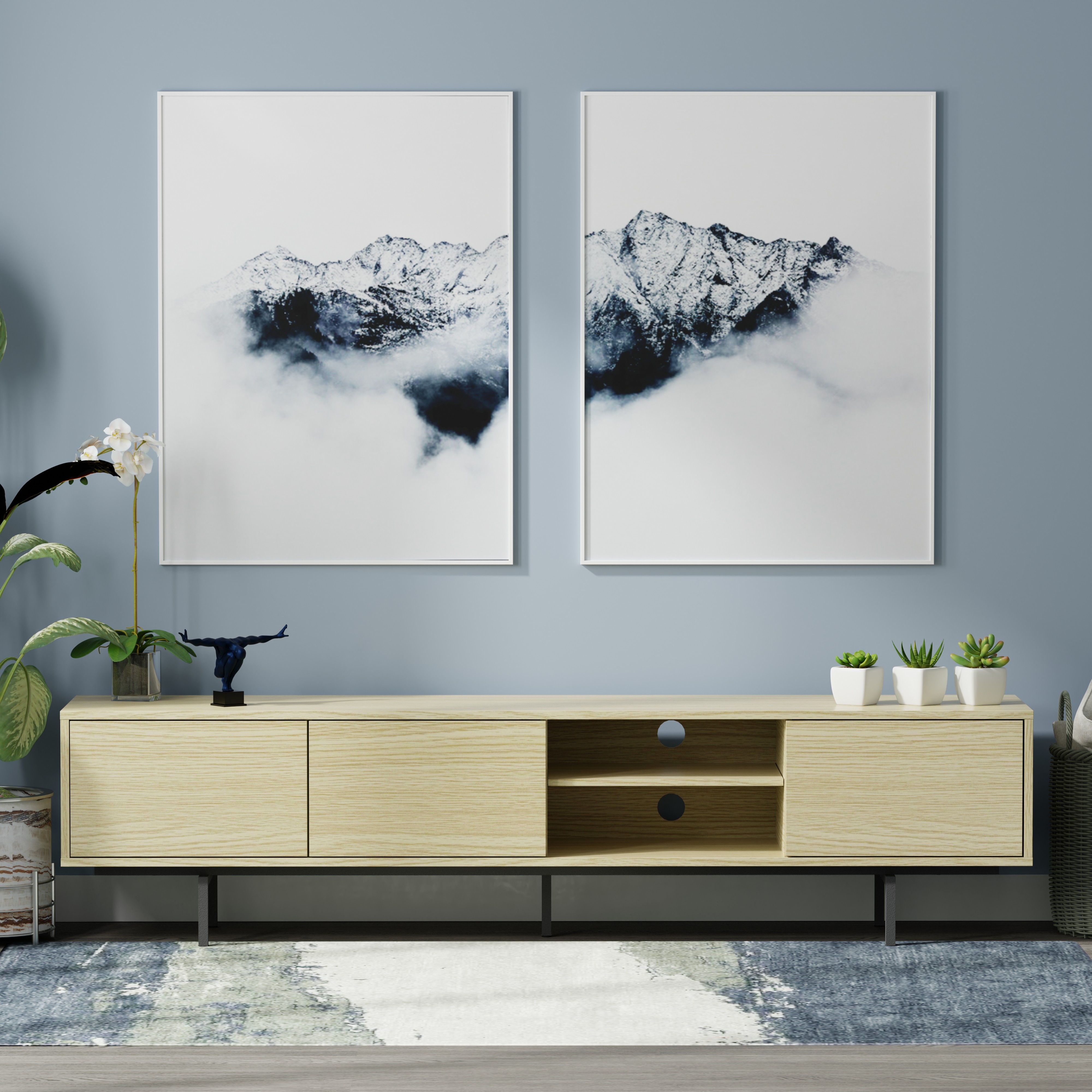 Atlas 78" Lowboy TV Console, Mid-Century Modern Stand, Open-Shelf ...