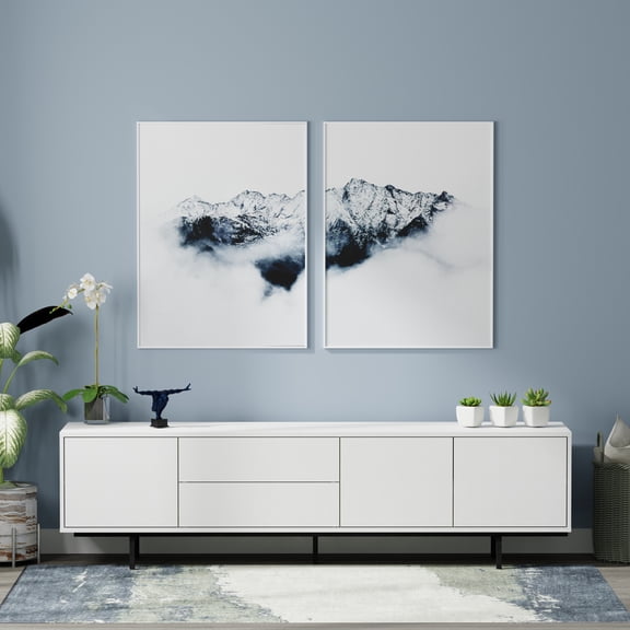 Atlas 78" x 20" Modern TV Stand Cabinet - White Frame, White Door/Drawers, Black Base