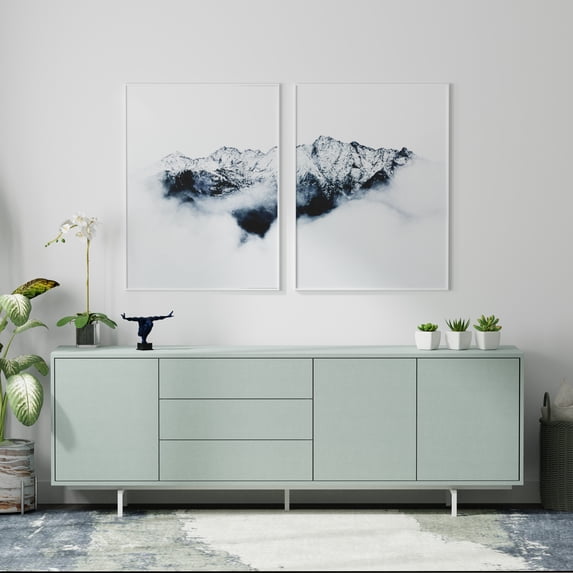 Atlas 78" x 28" Highboy Modern TV Stand Cabinet And Sideboard - Jade Ocean Frame, Jade Ocean Door/Drawers, White Base