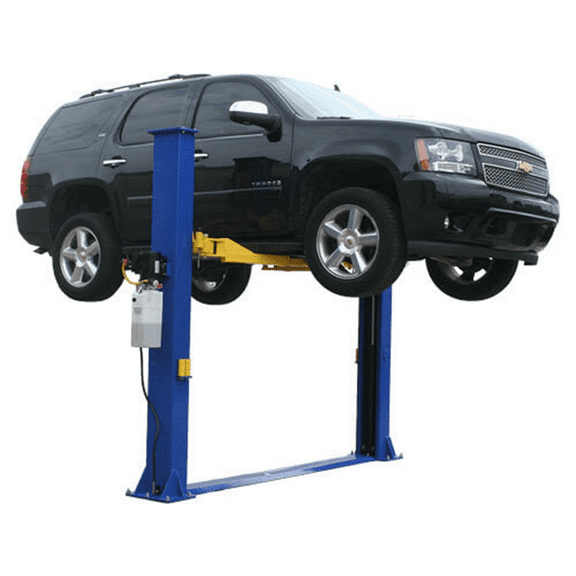 Atlas Automotive Equipment 9KBPX 2-Post Lift/Hoist, Baseplate Style, 9'6" Minimum Ceiling Height, 9,000lb Capacity, Symmetric Arms, Dual Hydraulic Chain Drive Cylinders, For Low Ceiling Home Use