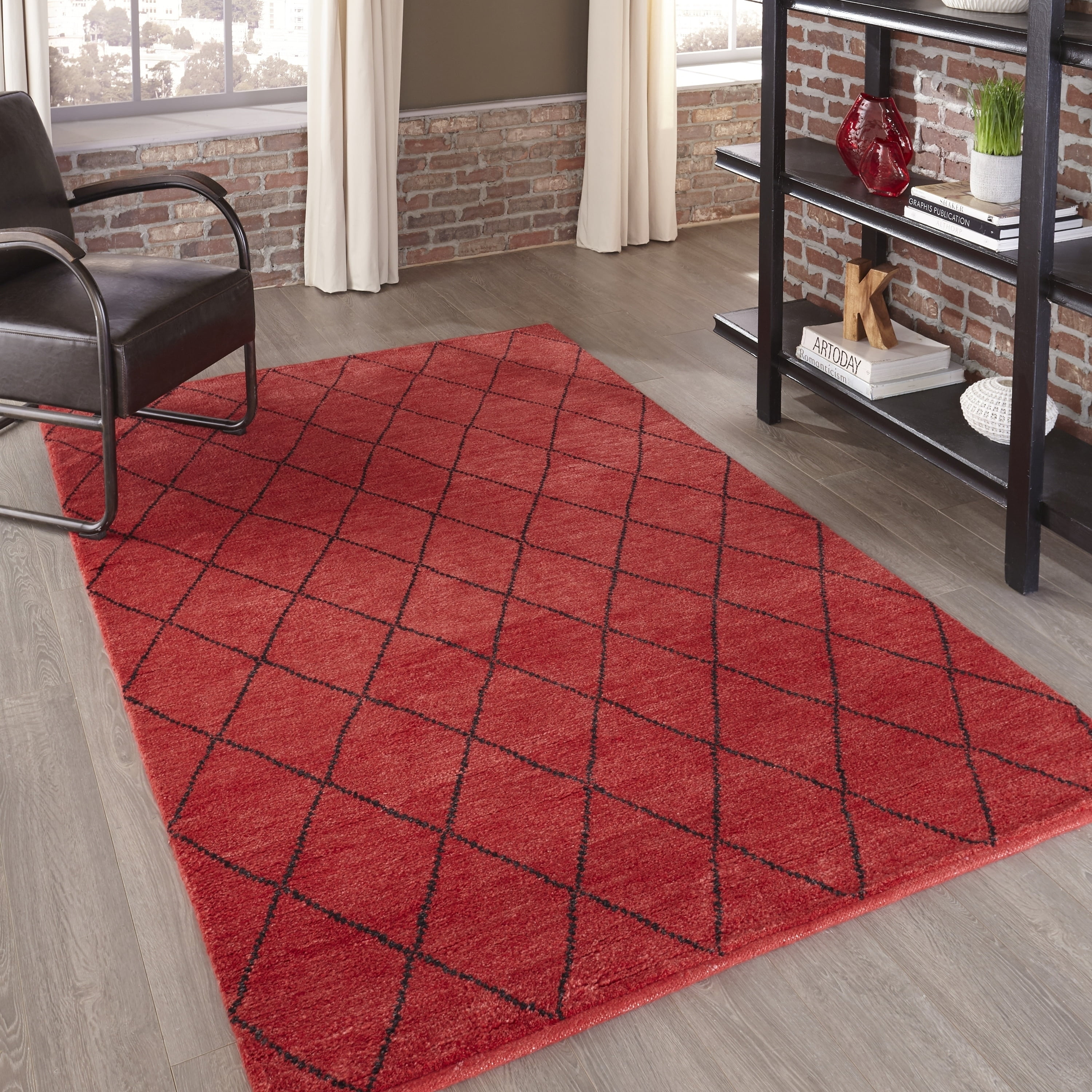 Atlas Hand-Knotted Red Wool Geometric Area Rug