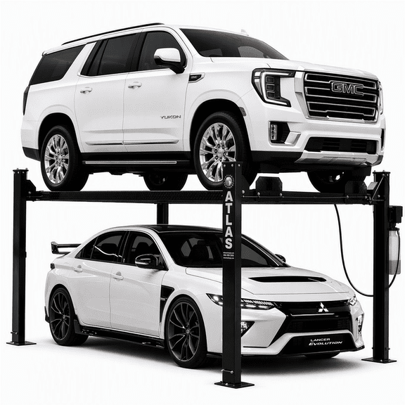 Atlas Automotive Equipment PRO8000 4-Post Vehicle Lift, 10' Minimum Ceiling Height, 8,000lb Capacity, 110V, Portable/Free Standing, Lock Ladder Design, Diamond Plated Runways, For DIY/Hobbyists