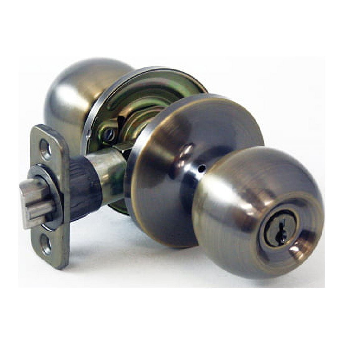 Atlas Ball Entry Locking Door Knob, Antique Brass