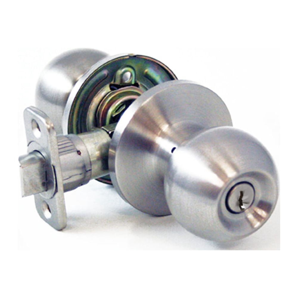 Atlas Ball Entry Locking Door Knob, Satin Nickel