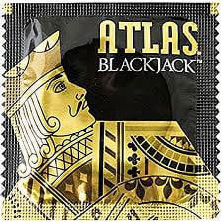 Atlas Blackjack Condoms + Silver Lunamax Pocket Travel Case, Black Latex Special Occasion Condoms-24 Count