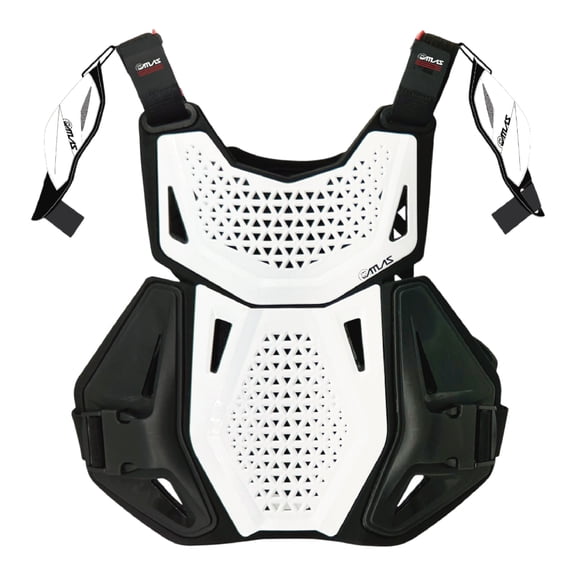 Atlas Charger Youth White + Shoulders A1040-00-000 - Youth Neck Brace with Adjustable Shoulder Pads, Lightweight Impact-Resistant Protection for Motocross, BMX, and Extreme Sports