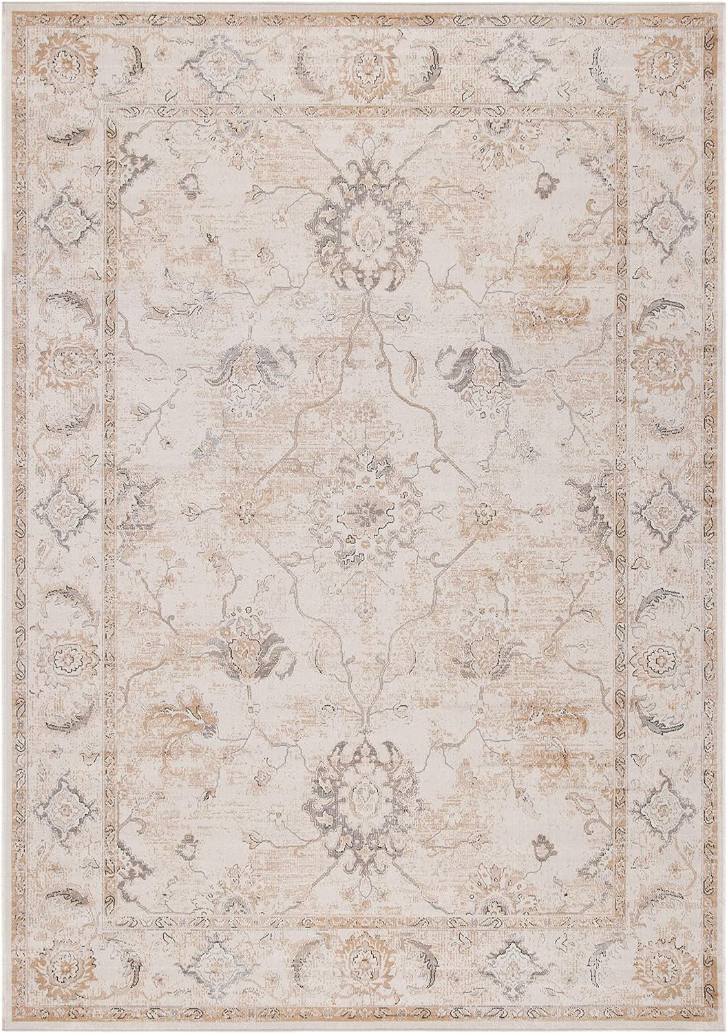 Elegant Ivory Viscose 5'3" x 7'7" Oriental Area Rug