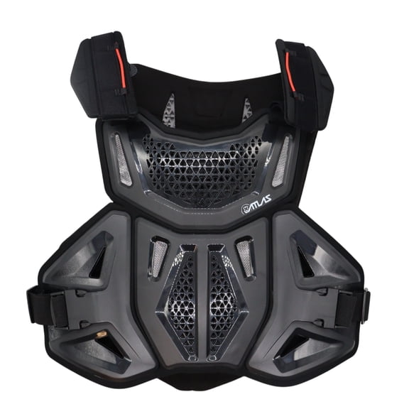 Atlas Defender 2.0 Chest & Back Protector - black S/M - Multi-Panel Hardshell Roost Guard - CE Stoneshield EN 14021 - MX Dirt Bike Off-Road Body Armor