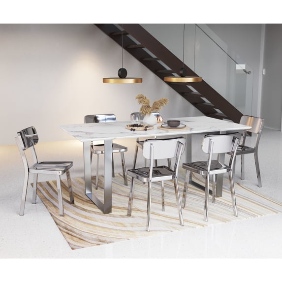 Atlas Dining Table White & Silver Dining Table, Modern Style, Faux ...