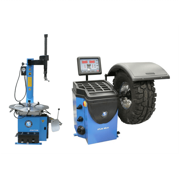 Atlas TCWB-COMBO2-FPD Tire Changer and Wheel Balancer Combo, TC289 Rim Clamp Machine with Beadblaster, WB41 Computer Balancer, 110V Operation, 47 inch Tire Capacity, CE Approved
