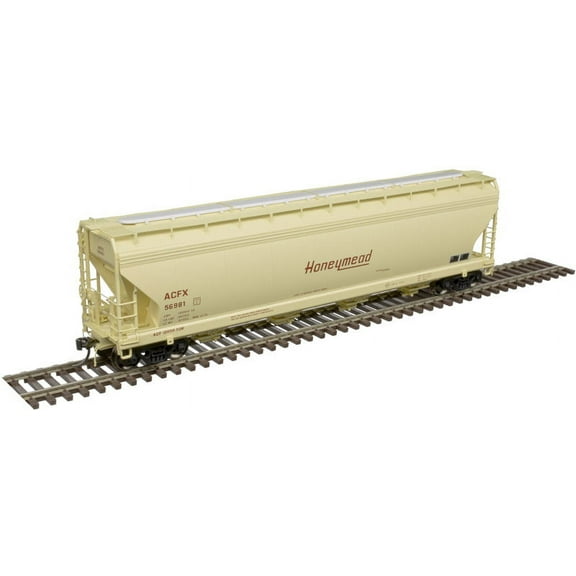 Atlas HO Scale ACF 5250 Covered Hopper Honeymead/ACFX (Beige/Red) #56981