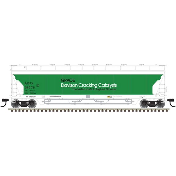 Atlas HO Scale Pressureaide Centerflow Hopper Grace Davison #59778 (Green/White)