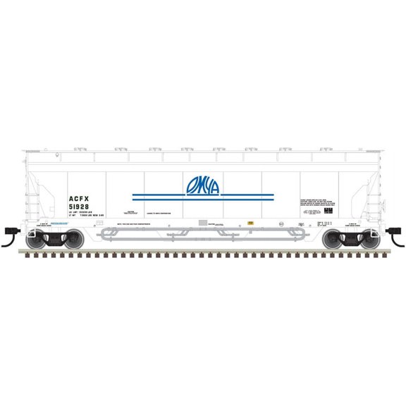 Atlas HO Scale Pressureaide Centerflow Hopper OMYA/ACFX #51066 (White/Blue)