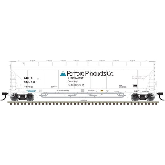 Atlas HO Scale Pressureaide Centerflow Hopper Penwest #45922 (White/Blue)
