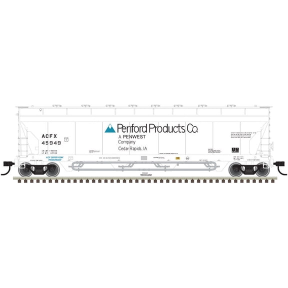 Atlas HO Scale Pressureaide Centerflow Hopper Penwest #45929 (White/Blue)