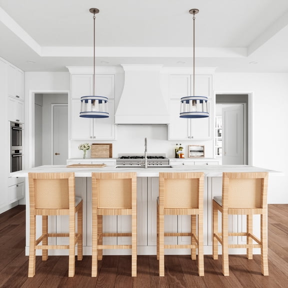 Atlas Lighting and Home 1-Light Burlap Shade Hanging Pendant Ceiling Light Fixture - 14" - White and