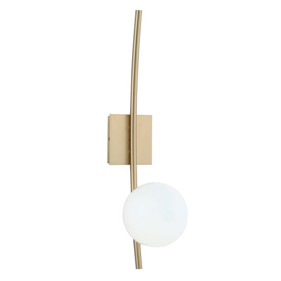 Atlas Lighting and Home 1-Light Curved Arm Wall Sconce with White Orb Shade - 24" - Satin Brass