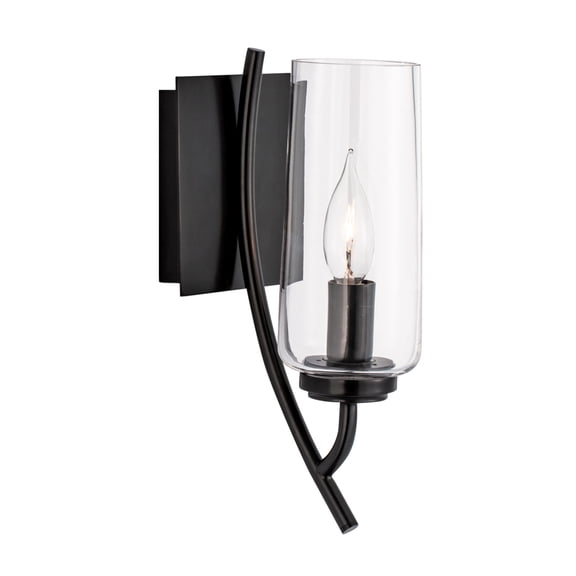 Atlas Lighting and Home 1-Light Cylindrical Wall Sconce with Glass Shade and Curved Rod - 11.75" -