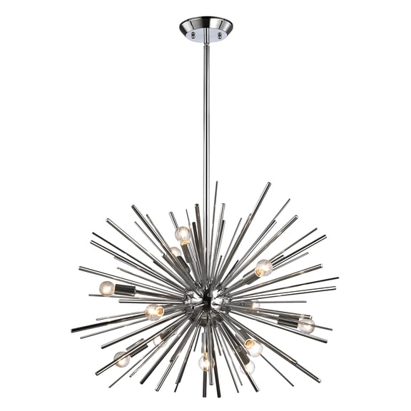 Atlas Lighting and Home 12-Light Starburst Polished Chrome Ceiling Chandelier - 27"